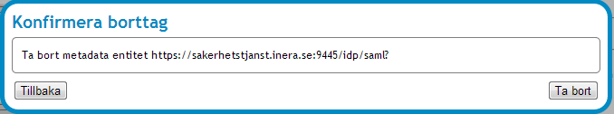 3.1.3.1 Exportera SAML Metadata Det manuellt importerade metadatat kan exporteras till en xml-fil, se Vy 67: SAML Metadata.