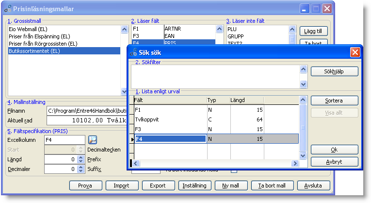 Skapa prisinläsningsmall från Excelfil Innan du skapar en ny mall bör du kontrollera innehållet i Excelfilen så att kolumnerna i filen är korrekt formaterade samt att det inte finns artiklar som