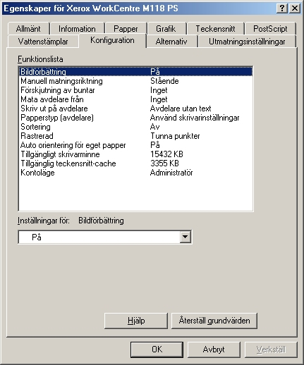 2 Användning i Windows 95/98/Me Funktioner på fliken Konfiguration I avsnittet beskrivs funktionerna på fliken Konfiguration.