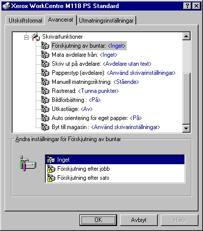 3 Användning i Windows NT 4.0 Funktioner på fliken Avancerat I det här avsnittet beskrivs inställningarna på fliken Avancerat.