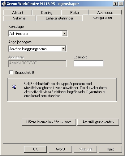 4 Användning i Windows 2000, Windows XP och Windows Server 2003 Inställningar Dubbelsidesenhet Anger om det har installerats en dubbelsidesenhet. Välj Installerad om enheten har installerats.
