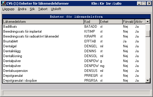 FUNKTION SIDA 9 (16) CV6 Enhetskoder LMB och syfte Central kodregisterfunktion i läkemedel slutenvård som styr en beredningsform till den enhet som skall användas i kortdos.