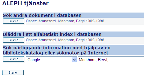 De sökord som har givit träff i posten är markerade i posten. Vissa ord eller fraser i posten kan vara klickbara vilket visas med en punkt framför ordet eller frasen.