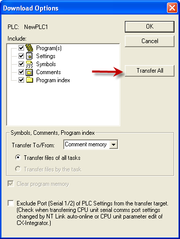 Gäller för CP1L-L, CP1L-M och CP1H. Överför PLC programmet till minneskassetten: 1.