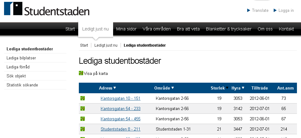 I dagsläget finns lediga studentbostäder i Uppsala Den 3 maj 2012 fanns 165 lediga bostäder på studentboet.