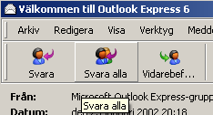 Besvara och vidarebefordra meddelande Det finns tre olika alternativ för att besvara ett elektroniskt brev. Svara Funktionen Svara (eng. Reply) fyller automatiskt i mottagaradress och ämne.