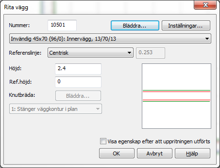 2014.02.21 15 Vägg/golv Kapitel 2 Klicka med vänster musknapp på ändpunkten då har startpunkten för väggen angetts. Ange nästa punkt i väggen - se meddelandefältet överst på skärmen.