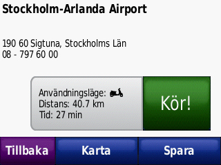 Använda menysidan ➊ ➏ ➋ ➌ ➑ ➐ ➍ ➊ GPS-signalstyrka. ➋ Status för Bluetooth-headset. ➒ ➎ Obs! Beroende på användningsläge och dina inställningar visas sidorna på olika sätt.