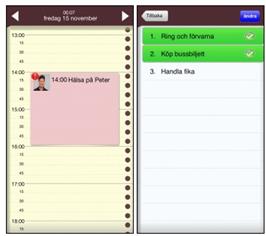 SmartKalender En kalender med möjlighet att lägga in aktivitet på önskat datum och klockslag. Visning av en dag i taget; man måste scrolla för att se hela dagen.