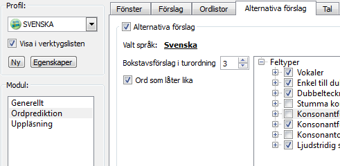 106 Inställningar - Ordprediktion klar att använda. Du kan eventuellt redigera ordlistan innan du väljer OK.