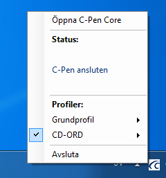114 Inställningar - C-Pen Profil till CD-ORD i C-Pen Det upprättas automatiskt en profil till CD-ORD i inställningsdialogen för C-Pen (C-Pen Core).