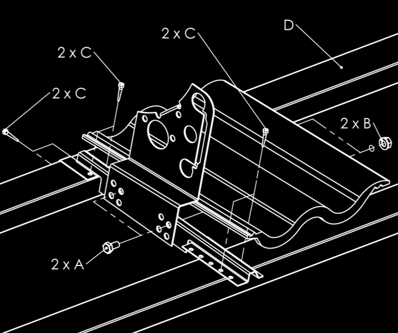 M-223 1604 INFÄSTNINGAR FÖR PANNTÄCKTA TAK Fotplatta för underlagstak Råspont min 17 mm/ plywood min 12 mm. Träskruvarna fördelas jämnt över fotplattan. Använd skruvsats art. 410017P. Observera!