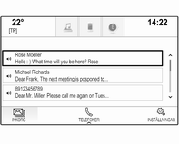 Telefon 73 För en detaljerad beskrivning 3 67. Textmeddelanden Med hjälp av applikationen TEXT går det att ta emot och svara på textmeddelanden via infotainmentsystemet.