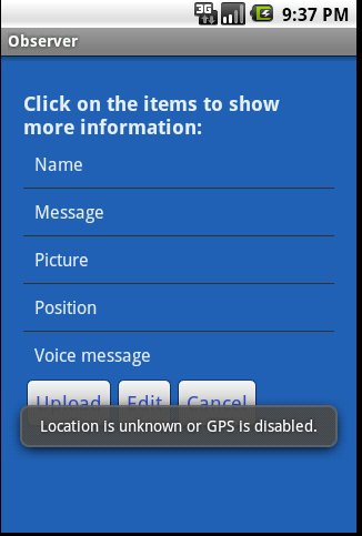 Figur 25: Ljudinspelnings skärmar All information som användaren har matat in skickas till Confirm_upload aktivitet för att användaren ska kunna förhandsgranska innehållet innan det laddas upp