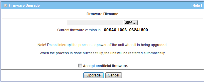 FW Upgrade Om ny firmware finns tillgänglig, kan du uppgradera routerns programvara via WEB GUI.