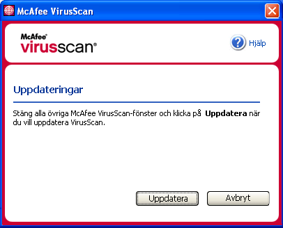 Använda McAfee VirusScan Bild 2-16. Dialogrutan Uppdateringar 4 Logga in på webbplatsen om du uppmanas att göra det. Uppdateringsguiden installerar uppdateringen automatiskt.