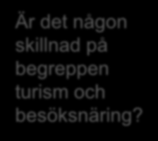 Tillväxtverkets ansvar för turism 3 Tillväxtverket ska (SFS 2009:145) Är det någon skillnad på begreppen turism och besöksnäring? 5.