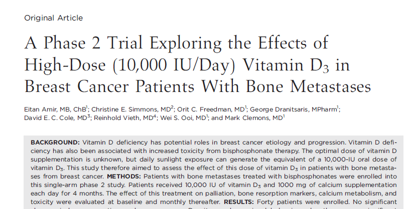 Vitamin D vid skelettmetastaserande bröstcancer 40 bröstcancerpatienter med skelettmetastaser som fick behandling med bisfosfonater.