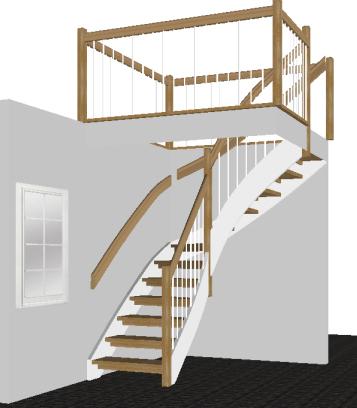 StairCon Basic Design av trappor i plan-, elevations- och 3D vy. De vanligaste trapporna ritas snabbt upp med hjälp av ett antal fördefinierade typkonstruktioner.