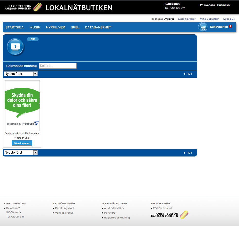 3. Klicka på DATASÄKERHET och sedan Lägg i Vagnen under Dubbelskydd -produkten. 4.