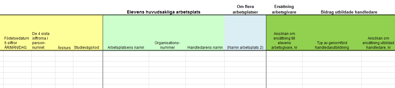 3 (13) 2. Elevuppgifter Gå till blad 2) Elevuppgifter. Här ska ni ange uppgifter om elever som deltar i en gymnasial lärlingsutbildning den 15 februari 2016 och har ett utbildningskontrakt.