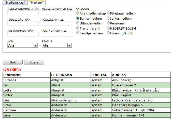 Tryck på spara för att fortsätta Denna sida öppnas i ett nytt fönster när ni tryck på sök person eller uppdrag E-post Väljer ni att skicka e-post så känner registret av vilka personer som har e-post,