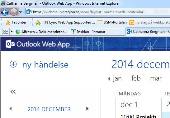 För sjukhusanvändare som ska kalla till vårdplaneringsmöte Mötesinställningar i Outlook Web App (OWA) Öppna kalendern. 1.