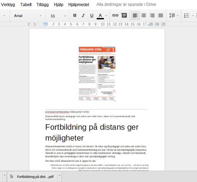 Spara bild- eller pdf-filen i Google Drive. Högerklicka på filen och välj Öppna med Google Dokument. Identifieringen kan ta allt mellan 30 sekunder och upp till någon minut.