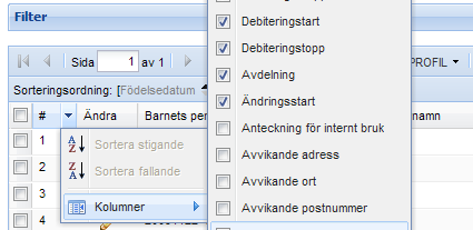 Kolumner Om du vill skapa en personlig profil lägger du till tillgängliga kolumner eller tar bort valda kolumner från den gemensamma profilen. Se nedan under kolumner hur du gör.