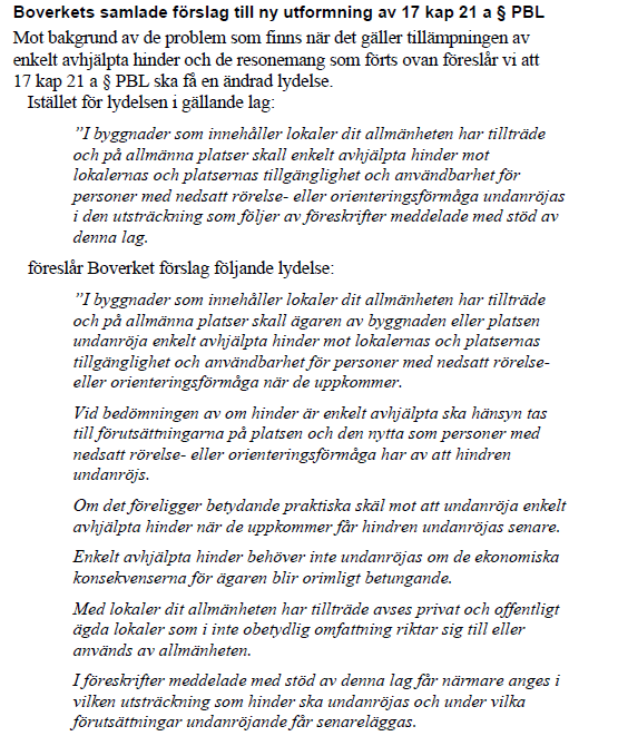 Lagförslag ur Boverkets rapport Tydligare