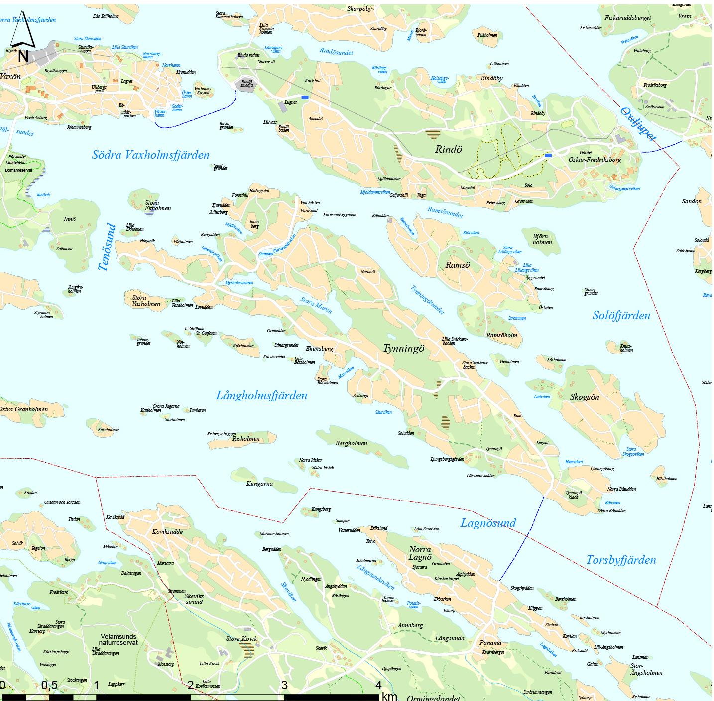 2. Bakgrund Figur 2 Översiktskarta Tynningö Länsstyrelsen beslutade den 31 maj 2010 att färjeleden mellan Tynningö i Vaxholms stad och Norra Lagnö i Värmdö kommun ska allmänförklaras.