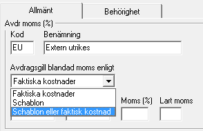 FLEX Reseräkning Användarmeddelande (november 2014) 4 Avdragsgill blandad moms Inställningen för avdragsgill blandad moms under Inställningar Representation Koder har nu tre alternativ: Faktiska