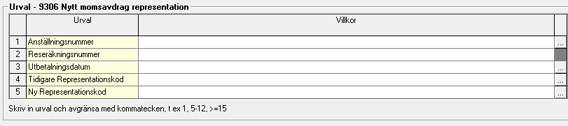 FLEX Reseräkning Användarmeddelande (november 2014) 5 I rapporten kan du göra urval på anställningsnummer, reseräkningsnummer, utbetalningsdatum, tidigare representationskod och ny representationskod.