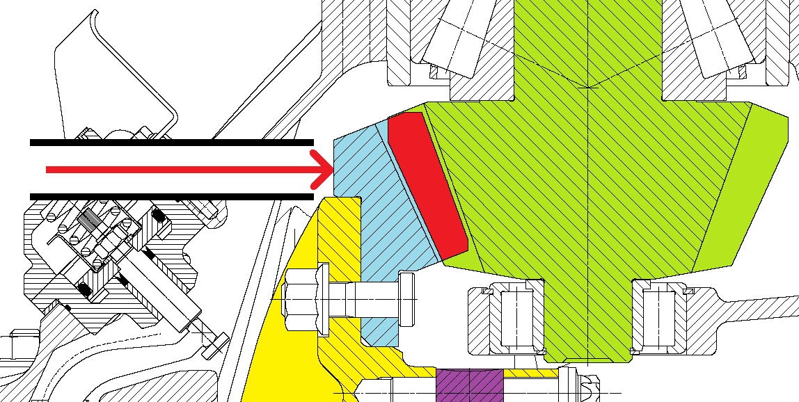 Kronhjulets rörelse mättes genom ett hål i växelhuset, en indikatorklocka stoppades in genom hålet och mätspetsen på indikatorklockan lades an mot baksidan på kronhjulet.