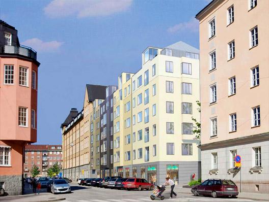 4.2.3 Sädesärlan Veidekke påbörjade våren 2010 projekteringen av ett bostadsprojekt med 80 bostadsrätter i kvarteret Sädesärlan på Östermalm i Stockholm(figur 15-16).