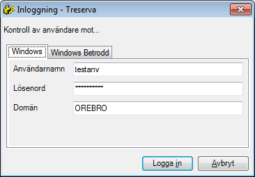 I inloggningsrutan för Treserva, logga in med dina