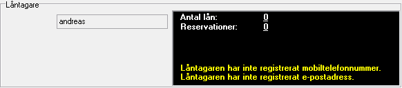 Man kan vid utlåningstillfället få information om en låntagare saknar e-post eller mobiltelefonnummer genom att göra följande inställning i MM2 Cirkulation under Parametrar Expeditionsalternativ :