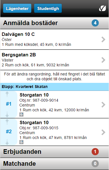 Figur 11: Etappikon och gruppering av etappobjekt Utöver att listan indikerar ett objekt som ett etappobjekt visar även detaljsidan etappens namn för att tydliggöra att objektet ingår i etappen.