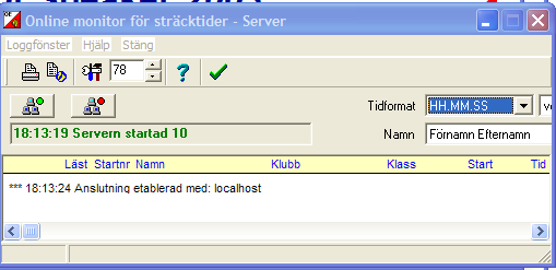 Anslut GPRS Anslut sedan GPRS i BBR. Vänta på att anslutningen är etablerad Programmet kan nu ta emot stämplingar från GPRS-modemen och varje stämpling kommer loggas i nedre delen av programfönstret.