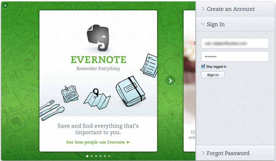 Skapa konto 2 Oavsett plattform måste du skapa ett konto för att använda Evernote. Det är gratis och tar inte mer än en minut. Gå bara in på www.evernote.