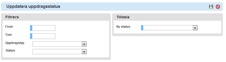 Uppdatera status på uppdrag baserat på urval Uppdragstatus kan ändras på enskilda uppdrag.