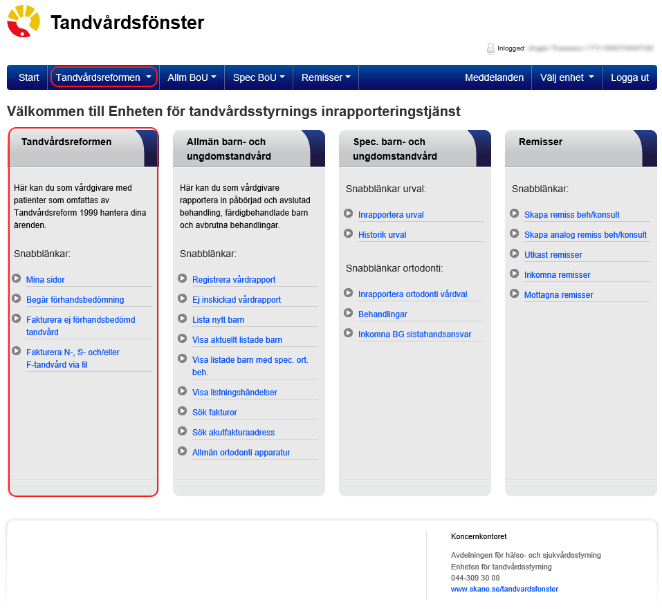 4 (8) 2 Manuell fakturering av ej förhandsbedömd vård Inloggning in i Tandvårdsfönster sker på webbadressen: http://vardgivare.skane.se/tandvardsfonster/ 2.