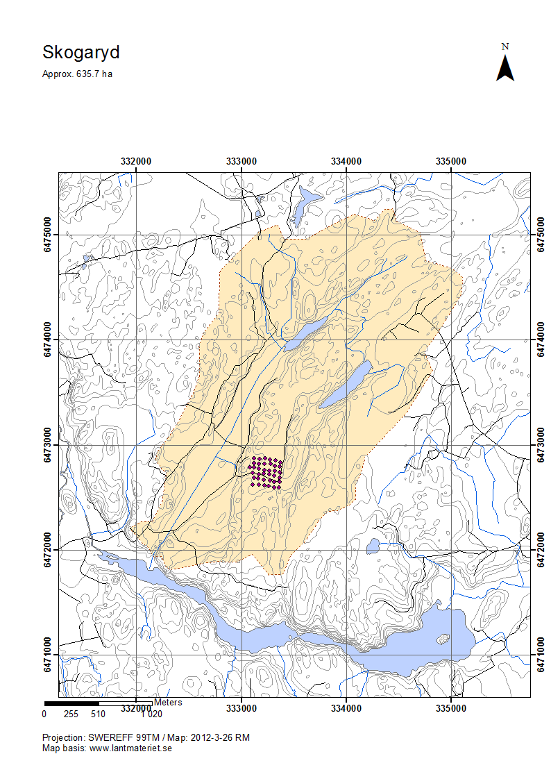 Figur 9 Karta över avrinningsområdet i Skogaryd.