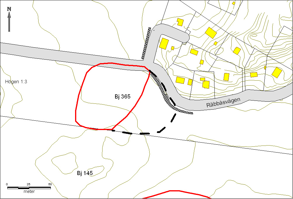 Figur 4. Ny begränsning av fornlämning Bj 365 GRÄVNINGSIAKTTAGELSER Området bestod av åkermark och matjordslagret var ca 15-20 cm mäktigt.