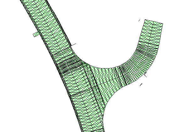 Figur 4-2: Fullständig modell i filformatet *.DWG öppnad i Geo 2012. Figur 4-3: Terrängmodell (*.trm) i 2D-vy som genererats efter import av.dwg-fil.