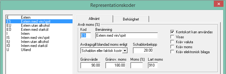 Extern representation utan alkohol Vid extern representation där det förutom mat endast ingår alkoholfri dryck eller lättöl är gränsvärdet för beräkning av avdragsgill moms 300 kr.