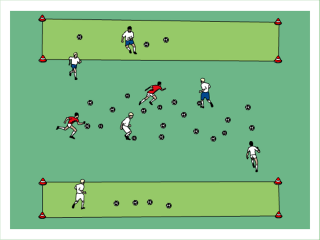 Samla ostbollar Vad: Bollbehandling under lek Varför: En god bollkontroll är av största vikt att lära sig tidigt Organisation & Anvisningar: - 2 lag på var sin långsida - Anpassa ytan efter hur många