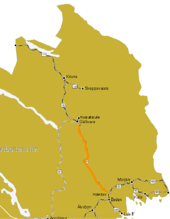 Gällivare (Gv) Koijuvaara (Kaa) Harrträsk (Hrt) Ripats (Rps) Nuortikon (Nrt) Kilvo (Klv) Koskullskulle (Kos) Aitik (Aik) Malmbana (Boden - Gällivare) Nattavaara (Ntv) Koskivaara (Kva)