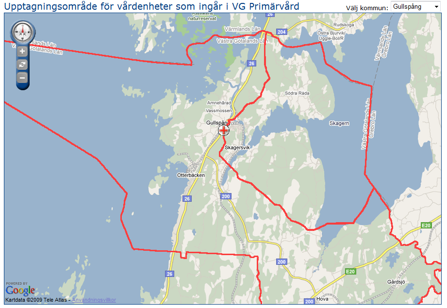 2010-02-04 Dnr 451/2009 5 (7) Källa: Google kartdata, bearbetad av Västra Götalandsregionen, Karta enligt närhetsprincipen per 1 oktober 2009, från Västa Götalandsregionens hemsida 2010-01-20