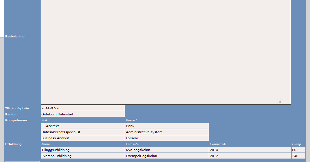 De editeringsbara delarna finner du under rubriken Ansökningsdata.